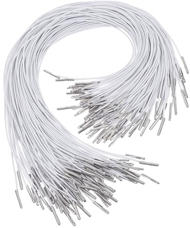 Operitacx 100 Pcs Elastic Barbed Cords with Metal Ends: Round String Extender Strap - White Ropes with Metal Barbs - Ideal for Masks, Hats, Badges, Signs, Diy Projects