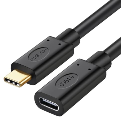 FUJIAXUN 3FT Thunderbolt 4 Extension Cable, USB Type C Flexible TPU Fast Charge Cable 240W, 40Gbps, 8K@60Hz Compatible with Thunderbolt 3/2, USB 3.1/3.2 (Twisted Pair, BLACK, 3FT)