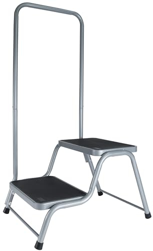 Caravan Tritt 2 Stufen 45x64x38 cm mit Haltegriff aus Stahl bis zu 150kg belastbar mit Anti-Rutsch-Trittfläche Doppeltrittstufe Einstiegshilfe Wohnwagen Wohnmobil Doppelstufe Zweistufiger