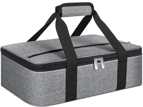 MIAOJIE Casseruola isolata per alimenti caldi o freddi | Potluck - Porta pentole, per lasagne e feste, adatto per pirofile da 22,9 x 33 cm, colore: grigio