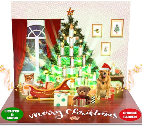 FITMITE Weihnachtskarten, Musik & Lichter Pop-up 3D Merry Christmas Tree Karte Weihnachtsgeschenke für Frauen Männer Kinder