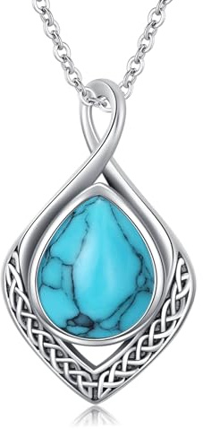 enjoylifecreative Keltischer Knoten Halskette für Damen 925 Sterlingsilber Unendlichkeitszeichen Türkis Anhänger Kette Keltischer Schmuck Geschenk für Frauen