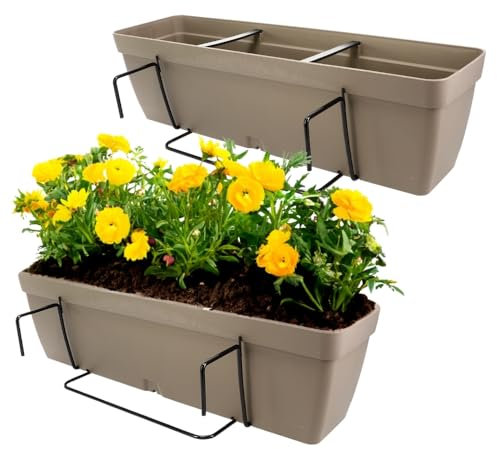 GarPet 2er Set Blumenkasten Balkongeländer Balkon Blumenkasten Balkonkasten mit Halterung Balkonkasten Geländerkästen mit Wasserspeicher 60 cm