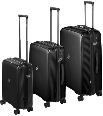 Gartenfreude Packenger PP Koffer 3er-Set Macario mit TSA Schloss in Schwarz