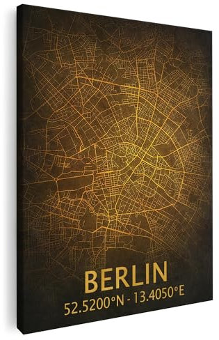 Artmazing | Berlin Karte Bild bunt | S-Art Bilder | Berlin Karte Bilder Modern | Coole Wandbilder Wohnzimmer | Wandbild Berlin Karte Deko XXL | Bild Leinwand XXL | Berlin Karte Bilder Wand