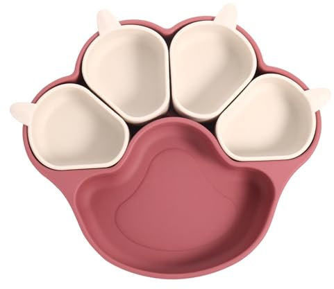 Platos de silicona para bebés - Alfombrilla de succión para alimentación de bebés, platos divididos que se mantienen en su lugar | Bandeja de comida de 20x18x4cm con forma de garra de gato y ventosa,