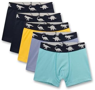 Sanetta Jungen Hipshorts (5er-Pack) gelb, türkis, blau Dino | Hochwertige und nachhaltige Unterhose für Jungen aus Baumwoll-Mix.