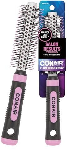 Conair Salon Results Metal Round Hairbrush - Hair brush for blow out - blowdryer brush - features metal barrel with nylon bristles - Adds body and fullness - suitable on all lengths - Pink/Black