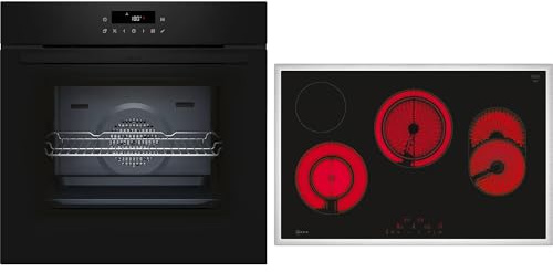 NEFF BTX48PB0, Einbau-Herd-Set, Bestehend aus B2CCJ7AK3 Herd, 60 x 60 cm, Pyrolyse und EasyClean Selbstreinigung, Air Fry & T18SDH9L0 Elektrokochfeld, 80 cm, Bräterzone, Powerstufe, Edelstahlrahmen