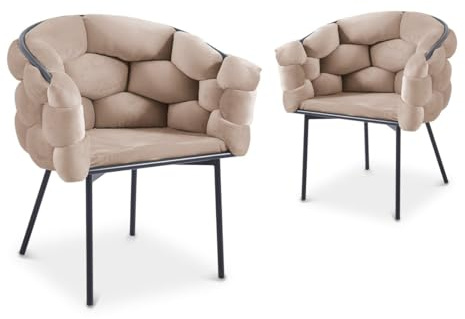 DecoInParis Lot de 2 chaises en Velours Taupe Pieds en métal Noir Charlotte