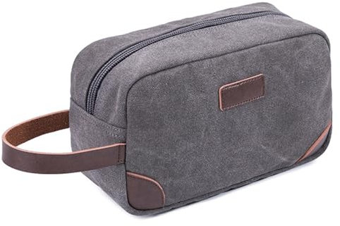 Männer Toilettenbeutel, Toilettenbeutel für Männer 10x3,5 x 6 Zoll Reißverschluss Verschluss Männer Toilettenbeutel mit Schleife graue Leinwand Herren Toilettenbeutel zum Reisen, Herren Toilettenbeut