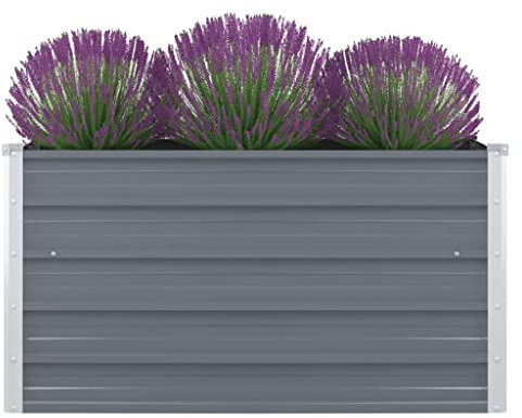 Myheimly Hochbeet Gartenbeet Gemüsebeet Pflanzbeet Pflanzkasten Blumenbeet Blumenkasten Frühbeet Garten 100 x 100 x 45 cm Verzinkter Stahl Grau