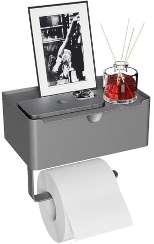 Nexum Toilettenpapierhalter ohne Bohren Klopapierhalter Grau WC Papier Halterung mit Feuchttücherbox Luftfahrt-Alu Kleben Klorollenhalter Mit ablage Feuchttücherbox für Home Hotel