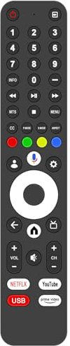 Voice Replacement Remote Control Commander Compatible with Tutu 2023 2024 Smart Google TV 43N1 TSG43 24F1 TSG24 TSG32 32Q1