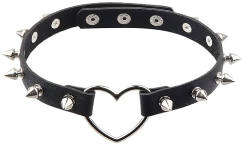CALFOVERA Schmuck Punk Herz Choker PU Leder Gothic Rock Halsband Damen Schwarz Nieten Halsreif Kragenchoker Halskette Cosplay Schmuck Halsbandkette Dekoration Für Party Cosplay Lolita Dekoration