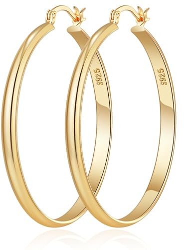 RANKEEF 3 mm Breit Ohrringe Creolen Gold für Damen Hypoallergene Sterling Silber Post Goldene Creole Damen Leichte 14K Vergoldete Ohrringe Gold Creolen Groß