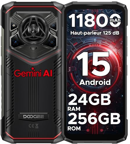 DOOGEE Téléphone Portable Incassable BLADE20PRO Android 15 11800mAh, Smartphone Incassable, 24Go(8+16)+256Go, 6,6 Pouces 50MP UNISOC T7200 Octa-Core, GPS/NFC/OTG