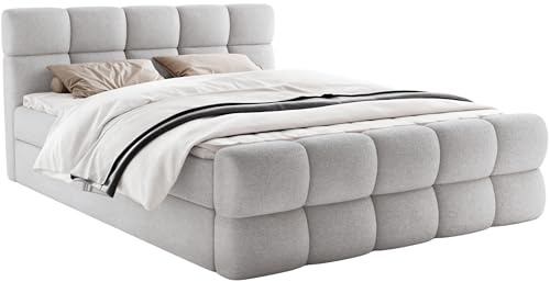 FurniDe24 Boxspringbett Leo mit 2 Bettkästen, Hellgrau, Bouclé, 160x200 cm | Doppelbett mit Taschenfederkernmatratze H3, 3 cm Topper, gepolstertem Kopf- und Fußteil und verstärktem Rahmen