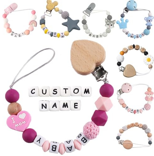 TENZHVXI Personalisierte Schnullerketten mit Namen, personalisierte Geschenke für Neugeborene