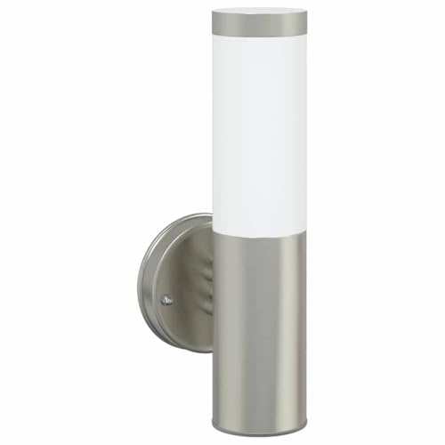 vidaXL Outdoor Wall Light Silver 15 x 7.5 x 33 cm Stainless steel, Stylish Lighting for Living Room, Contemporary Accent Lamp, Cylindrical Design, Matte Finish, Versatile Light Source