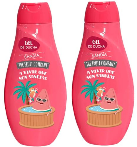 The Fruit Company Pack de 2 Geles de Ducha 600ml | Sandía, Melón, Moras o Fresa y Nata – Hidratante, Uso Diario, Sin Parabenos ni Sulfatos – Fragancia Duradera Vegano Todo Tipo de Piel (Sandía)