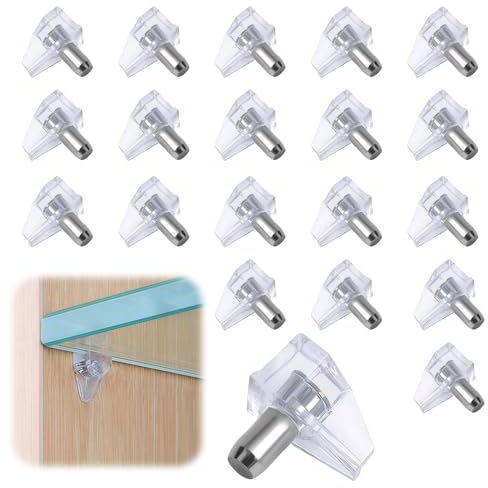 UIHRLM 20PCS Shelf Support Pegs, 5mm Clear Plastic Cupboard Shelf Pegs, Kitchen Shelves Support Pins Replacement Brackets for Kitchen Furniture, Bookshelves, Display Cabinets, Wine Cabinets