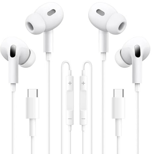2Pack USB C In-Ear Headphones for i-Phone,Hi-Fi Stereo Noise Isolating Sound E-arbuds Wired with Microphone+Volume Control Compatible with 16/15/Plus/Pro Max/Pro,Galaxy S24 S23,H-uawei,i-Pad Pro,Pixel