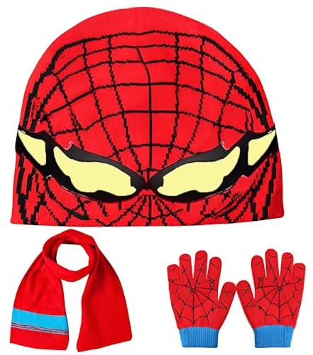 Oneser Spider Beanie Hat Scarf Gloves Set for Kids Winter Knit Beanie Cap Slouchy Knit Cap Warm Winter hat Gloves