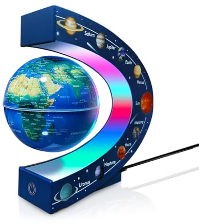 Magnetic Levitating Floating Globe with LED Lights, Cool Gadgets C Frame Globe Lamp for Men Father Husbands Boys Girls and Kids, Nine planetary solar systems Cool Tech Gift