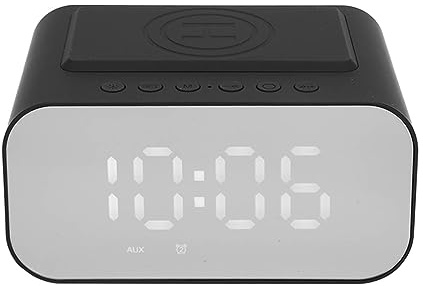 Jectse Lautsprecher MIT Kabelloser Aufadung, Kabellosen 3-in-1-beladen von Mobiltelefonen MIT Zwei DIGITAL-WECKER, UKW-RadioWecker, Kabelloser 15-W-Ladeständer, 2000-Mah (BLACK)