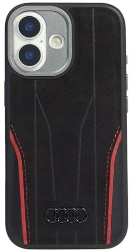 Audi R8 Echtleder kompatibel mit MagSafe Hülle für iPhone 17 (Schwarz und Rot)