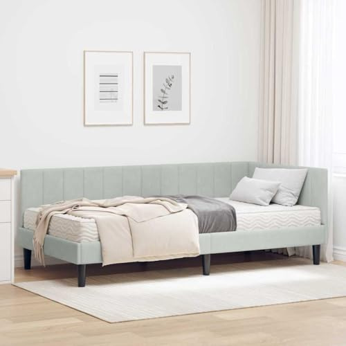 Amorsee Boxspringbett mit Matratze, Einzelbett 100 x 200 cm mit Matratze, Polsterbett, Sofabett, Tagesbett, Universelle Bettseite, Bett, Schlafzimmer, Kinderzimmer, Hellgrau