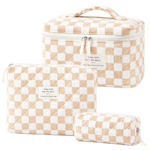 Kosmetiktasche Set Kulturtasche Damen mit Blumen, Baumwolle Make Up Tasche Bag, Tragbare Schminktasche Kulturbeutel Reise Zuhause, Cosmetic Bag Frauen Mädchen, Aesthetic Stuff Clean Girl