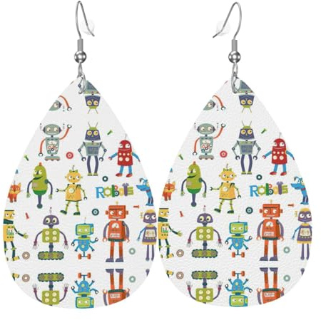 Niedliche Cartoon-Roboter-Leder-Ohrringe für Damen, baumelnd, tropfenförmig, leicht, Schmuck, Geschenke für Frauen und Mädchen