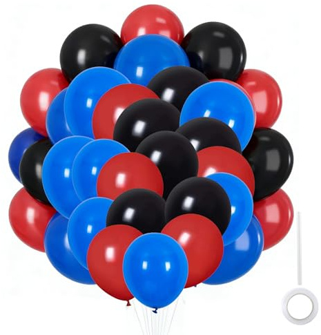 60PCS Red Blue and Black Balloon Arch Wreath Set and Happy Birthday balloon banner balloons, used for birthdays, weddings, baby showers, Valentine's Day princess party decorations (blue)