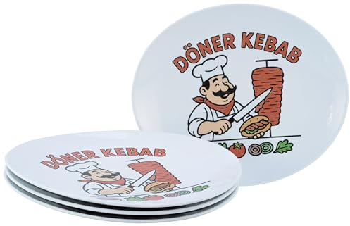 Creatable, 24910, Serie Gourmet - Dönerteller, 4-teiliges Geschirrset für 4 Personen, Kebabteller aus Porzellan, spülmaschinen- und mikrowellengeeignet, Made in Europe