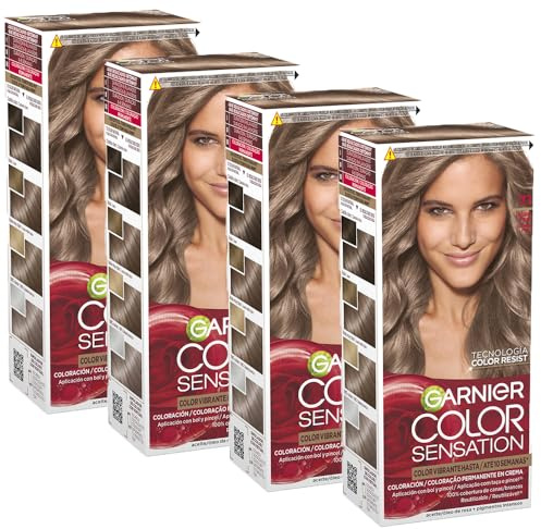 Garnier Color Sensation Pack 4 7.1 Rubio Frío Tinte Permanente | Color Intenso y Brillo Espejo, Cobertura 100% Canas, Aceites Florales, Color Sensation