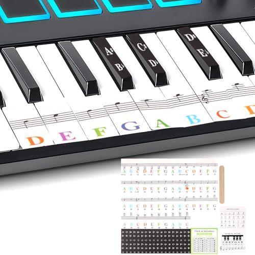 Klavier Keyboard Noten Aufkleber für 88/76/61/54/49/37 Tasten Farbige Transparenter und Entfernbarer Pianokey-Aufkleber Klavieraufkleber für Keyboards Piano Lernen Anfänger Farbigen Noten
