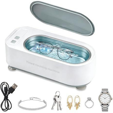 Ultrasonic Jewellery Cleaner, 600ml 50kHz Professional Sonic Cleaner, White | Portable Ultra Glasses Cleaner Machine with 3 Timer Modes for Silver Gold Glasses Rings, Watches & Retainers, 360° Deep Clean