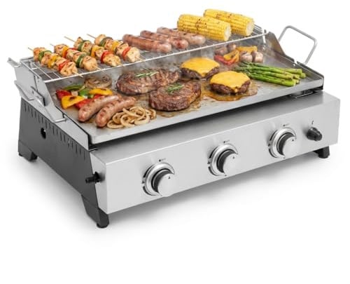 METRO PROFESSIONAL Plancha de Gas Tornada 3 Quemadores, 61.5 x 32 cm, Acero Inoxidable, 7.5 kW, con Rejilla y Bandeja Recogegrasas