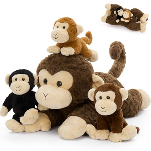 MorisMos groß AFFE Kuscheltier XXL mit Baby im Bauch, 45cm weich Affen Stofftier Plüschtier Spielzeug als Geburtstag Weihnachten Geschenk für Kinder Baby