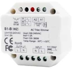 Variateur LED 220V 230V 2.4G, interrupteur à bouton-poussoir, variateur AC S1-B WZ, adapté à la lampe LED monochrome S1-B WZ uniquement