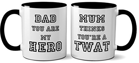 SMARTYPANTS Dad You are My Hero, Mum Thinks You're A Tw*t Mug Tea Coffee Cup - Novelty Father's Day Father Daddy Funny Joke Rude Swear Explicit Matching Items Available