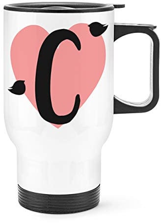 Letter C Heart Alphabet Travel Mug Cup with Handle