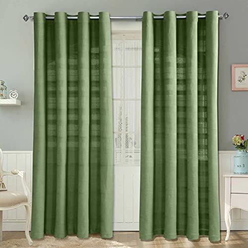 Homescapes Rajput Ösenvorhang 2er-Set, Vorhang olivgrün 167x228 cm aus 100% Baumwolle, 2 handgewebte Vorhangschals in RIPP-Optik, grüne Gardinen mit Ösen