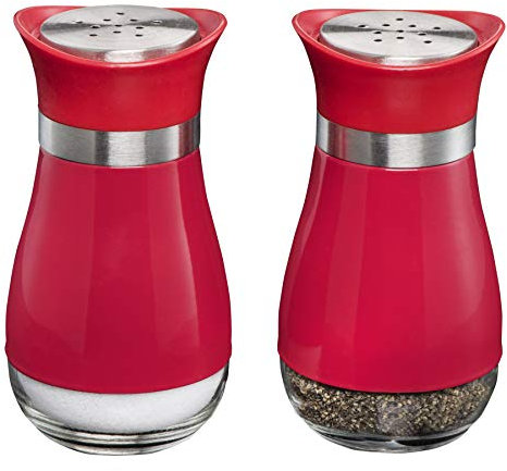 MITBAK Salière et poivrière (2 pièces). Ensemble moderne en acier inoxydable avec fond en verre transparent pour cuisine, salle à manger et cuisine. Design classique. Rouge