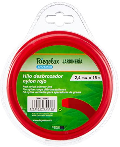 Riegolux 107662 Hilo Desbrozadora Nylon Cuadrada, Rojo, 2.4 mm x 15 m