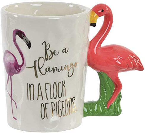 AVENUELAFAYETTE Lot de 2 - Mug - Tasse Flamant Rose 3D Relief - Oiseau Exotique - en céramique