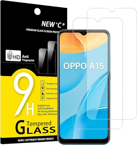 NEW'C Lot de 2, Verre Trempé pour Oppo A15, Oppo A15s, Film Protection écran efficace contre les Rayures - sans Bulles - Ultra Résistant (0,33mm HD Ultra Transparent) Dureté 9H Glass