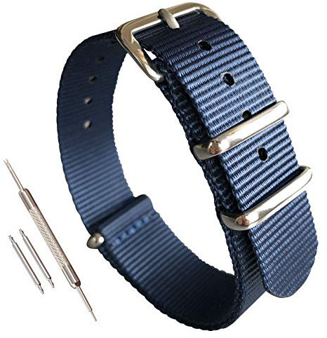 MZBUTIQ 21mm Blau Strap Thin Nylon Uhrenarmband Ersatz für Herren Polished Schnalle